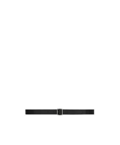 Saint Laurent Logo-engraved Leather Belt In Black