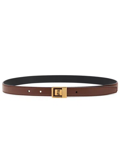 Saint Laurent Logo-engraved Leather Belt In Tan