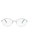 Saint Laurent Logo-engraved Oval-frame Glasses In Silver