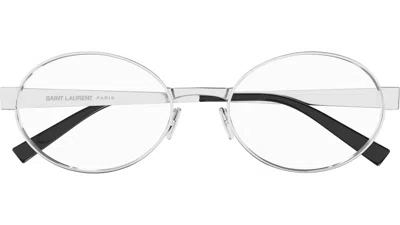 Saint Laurent Logo-engraved Oval-frame Glasses In White