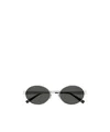 Saint Laurent Logo-engraved Oval-frame Sunglasses In Black