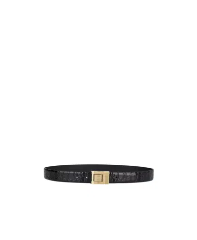 Saint Laurent Logo-engraved Patent Leather Belt In Black