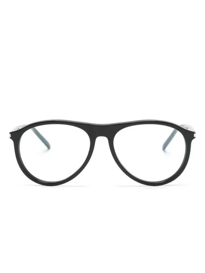Saint Laurent Logo-engraved Pilot-frame Glasses In Black