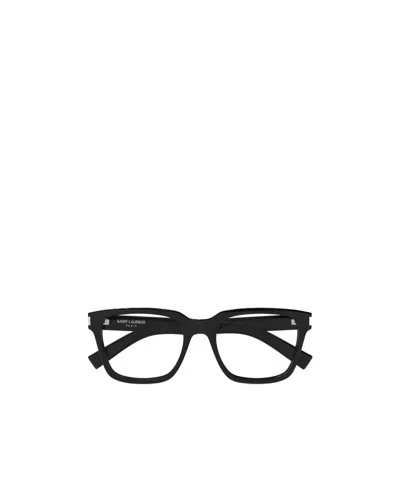 Saint Laurent Logo-engraved Rectangle-frame Glasses In Black