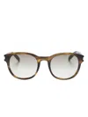 Saint Laurent Logo-engraved Round-frame Sunglasses In Brown