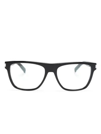 Saint Laurent Logo-engraved Square-frame Glasses In Black