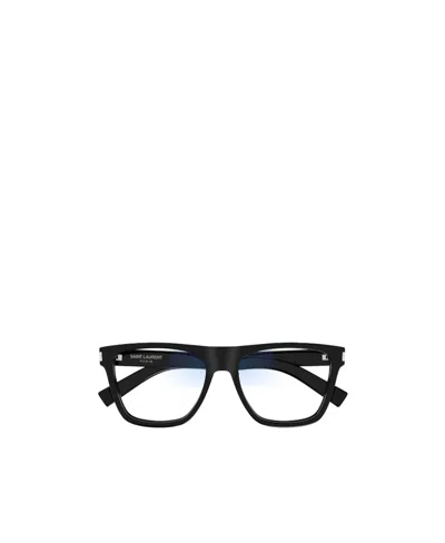 Saint Laurent Logo-engraved Square-frame Glasses In Black