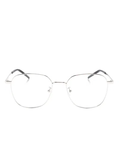 Saint Laurent Logo-engraved Square-frame Glasses In Silver