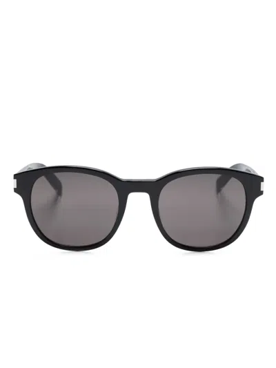 Saint Laurent Logo-engraved Square-frame Sunglasses In Black