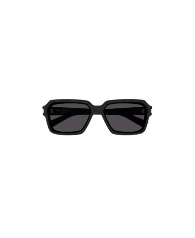 Saint Laurent Logo-engraved Square-frame Sunglasses In Black