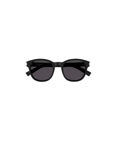 Saint Laurent Logo-engraved Square-frame Sunglasses In Black