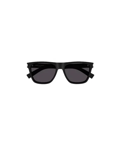 Saint Laurent Logo-engraved Square-frame Sunglasses In Black