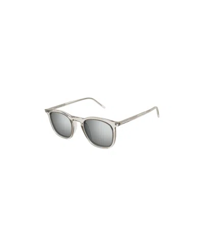 Saint Laurent Logo-engraved Square-frame Sunglasses In Grey