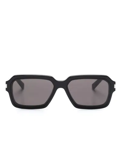 Saint Laurent Logo-engraved Square-frame Sunglasses In Schwarz