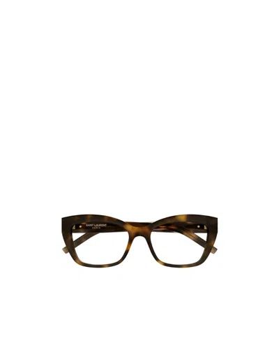 Saint Laurent Logo-engraved Tortoise Cat-eye Glasses In Black