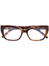 Saint Laurent Logo-engraved Tortoise Cat-eye Glasses In Braun