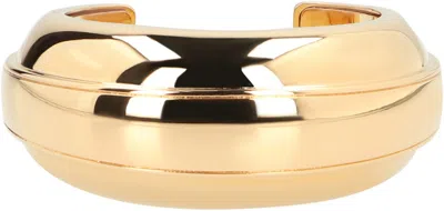 Saint Laurent Logo Engraved Wide Bracelet In Gold