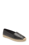 Saint Laurent Logo Leather Espadrilles Flat Shoes Black In Black