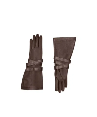 Saint Laurent Logo Five-fingered Gloves In Brown