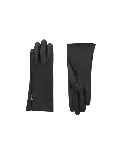 Saint Laurent Logo Gloves In Black