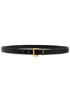 Saint Laurent Cassandre Thin Belt With Square Buckle In Grained Leather Accessories In Black