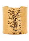 Saint Laurent Logo Hammered Cuff In Gold