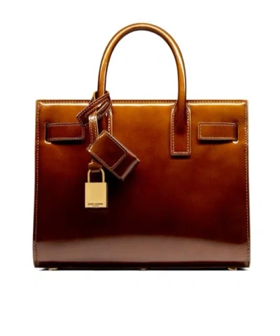 Saint Laurent Logo Handbag In Brown