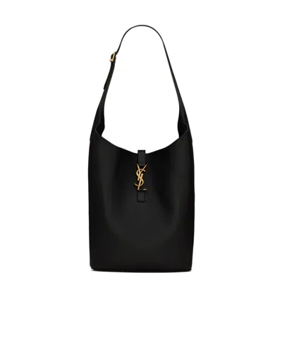 Saint Laurent Logo Hobo Bucket Bag In Black