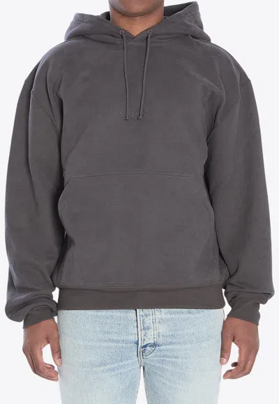 Saint Laurent Logo Hooded Sweatshirt In Gray