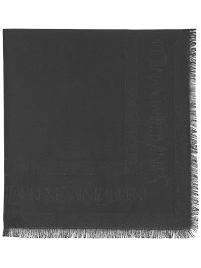 Saint Laurent Jacquard-schal Mit Fransen In Black