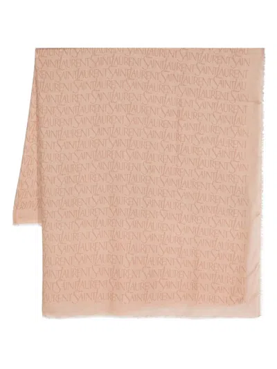 Saint Laurent Logo-jacquard Scarf In Braun