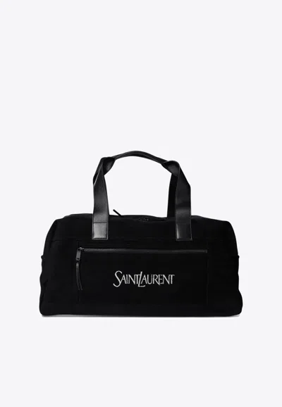 Saint Laurent Logo Jacquard Velvet Duffel Bag In Black