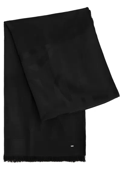 Saint Laurent Logo-jacquard Wool Scarf In Black