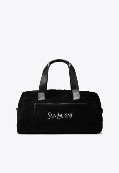 Saint Laurent Logo Jacquard Zip Duffle Bag In Black