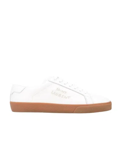 Saint Laurent Logo Lace Up Sneakers In White