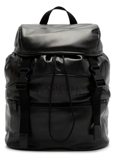 Saint Laurent Logo Leather Backpack In Metallic