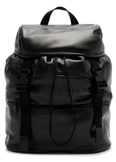 Saint Laurent Logo Leather Backpack In Black
