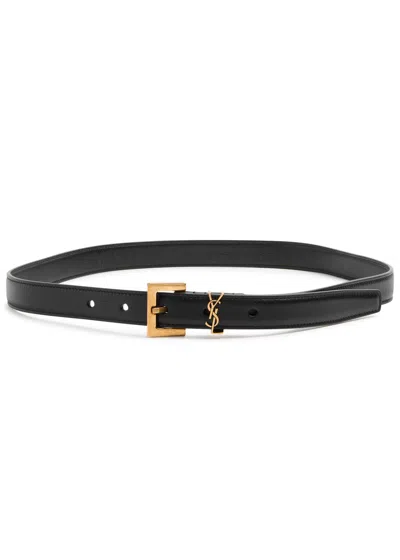 Saint Laurent Logo Leather Belt In Black