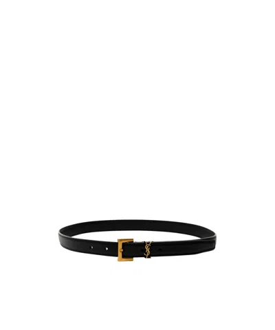 Saint Laurent Logo Leather Belt In Black