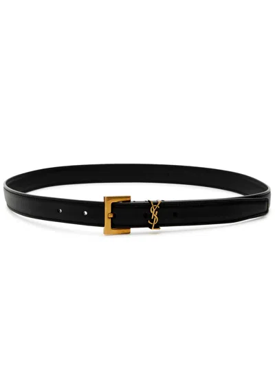 Saint Laurent Logo Leather Belt In Black