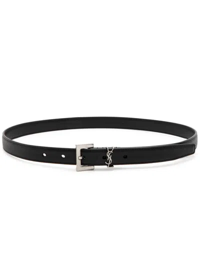 Saint Laurent Logo Leather Belt In Black