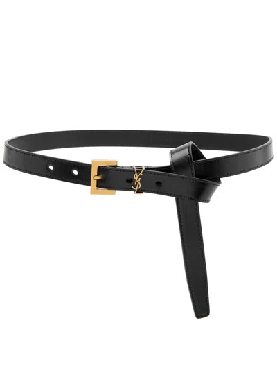 Saint Laurent Logo Leather Belt In Black