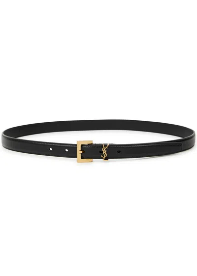 Saint Laurent Logo Leather Belt In Black