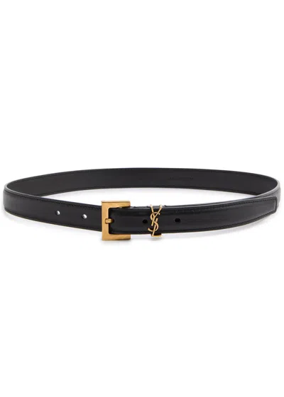 Saint Laurent Logo Leather Belt In Black