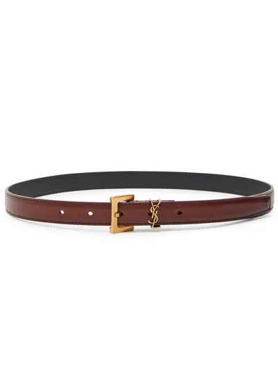 Saint Laurent Cassandre Leather Belt In Burgundy
