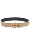 Saint Laurent Logo Leather Belt In Sand