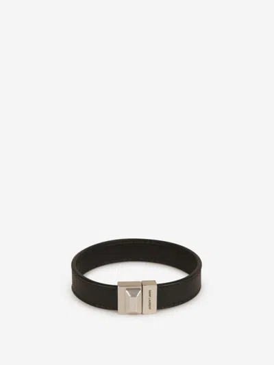 Saint Laurent Logo Leather Bracelet In Black
