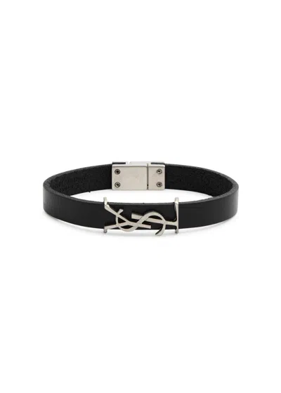 SAINT LAURENT SAINT LAURENT LOGO LEATHER BRACELET