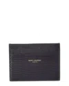 Saint Laurent Logo Leather Card Case In Blue