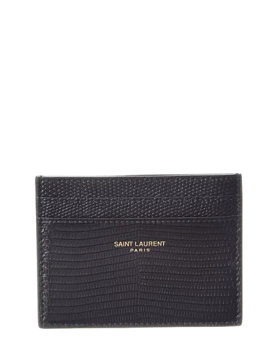 Saint Laurent Logo Leather Card Case In Blue
